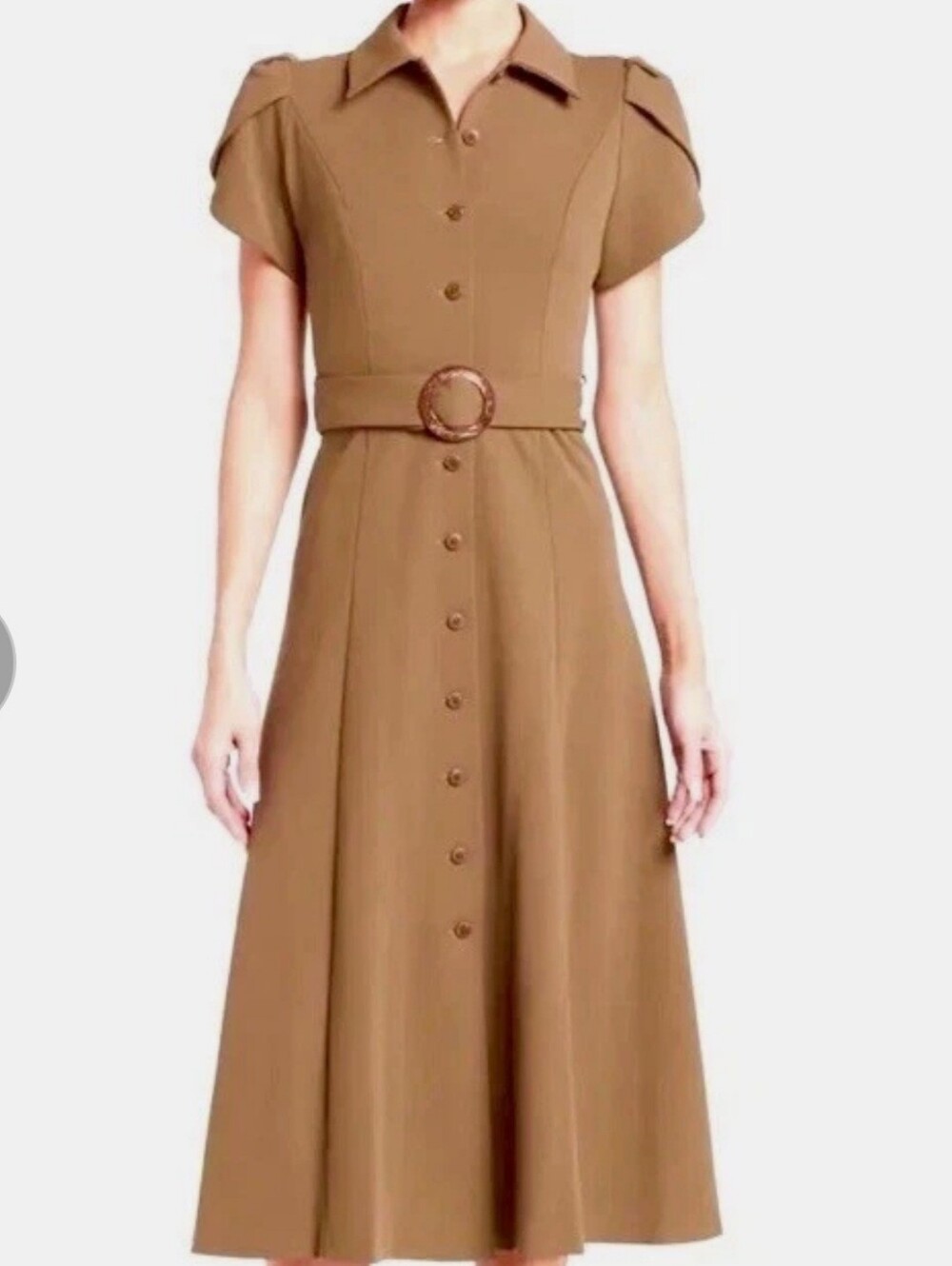 Plus Size CALVIN KLIEN Classic Tan Button-Front A-Line Dress with Belt SIZE 20W